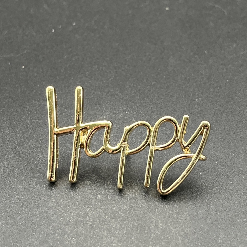 Happy Gold Tone Cursive Letters Lapel Hat Pin